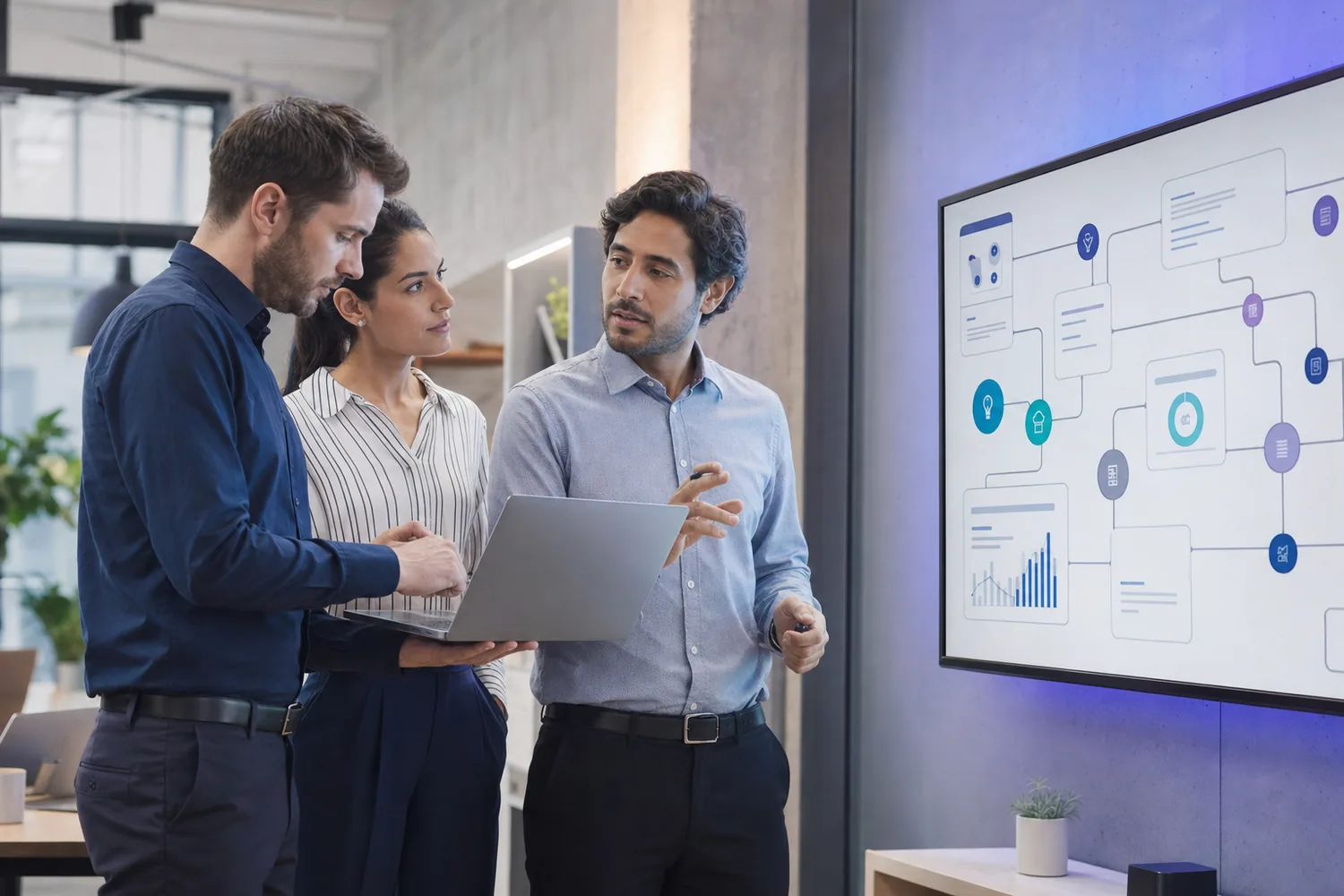 Business and technology specialists planning an automated workflow