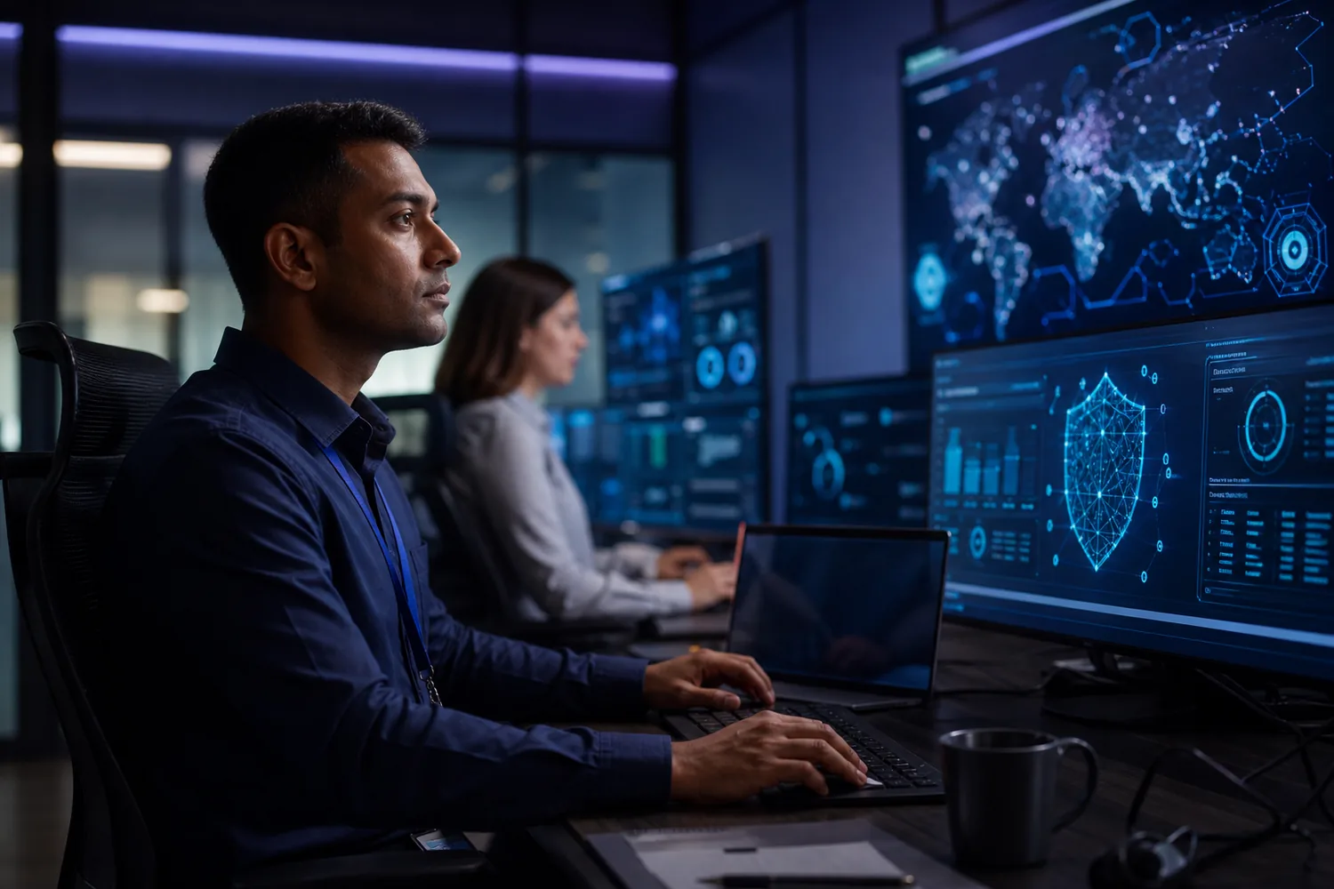 IT specialist reviewing business backup and recovery systems